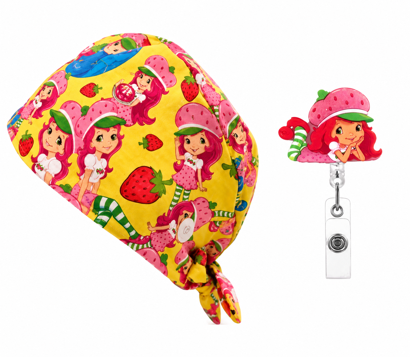 Berry Cute Vibes Scrub Cap & Badge Reel Set